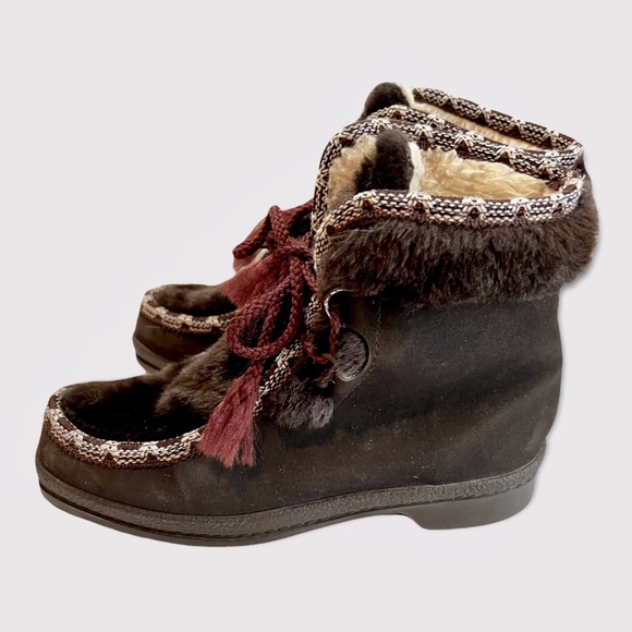Vintage 70s Snowland Scandinavian Suede and Faux Fur Winter Snow Boots Sz 7 - Picture 2 of 8